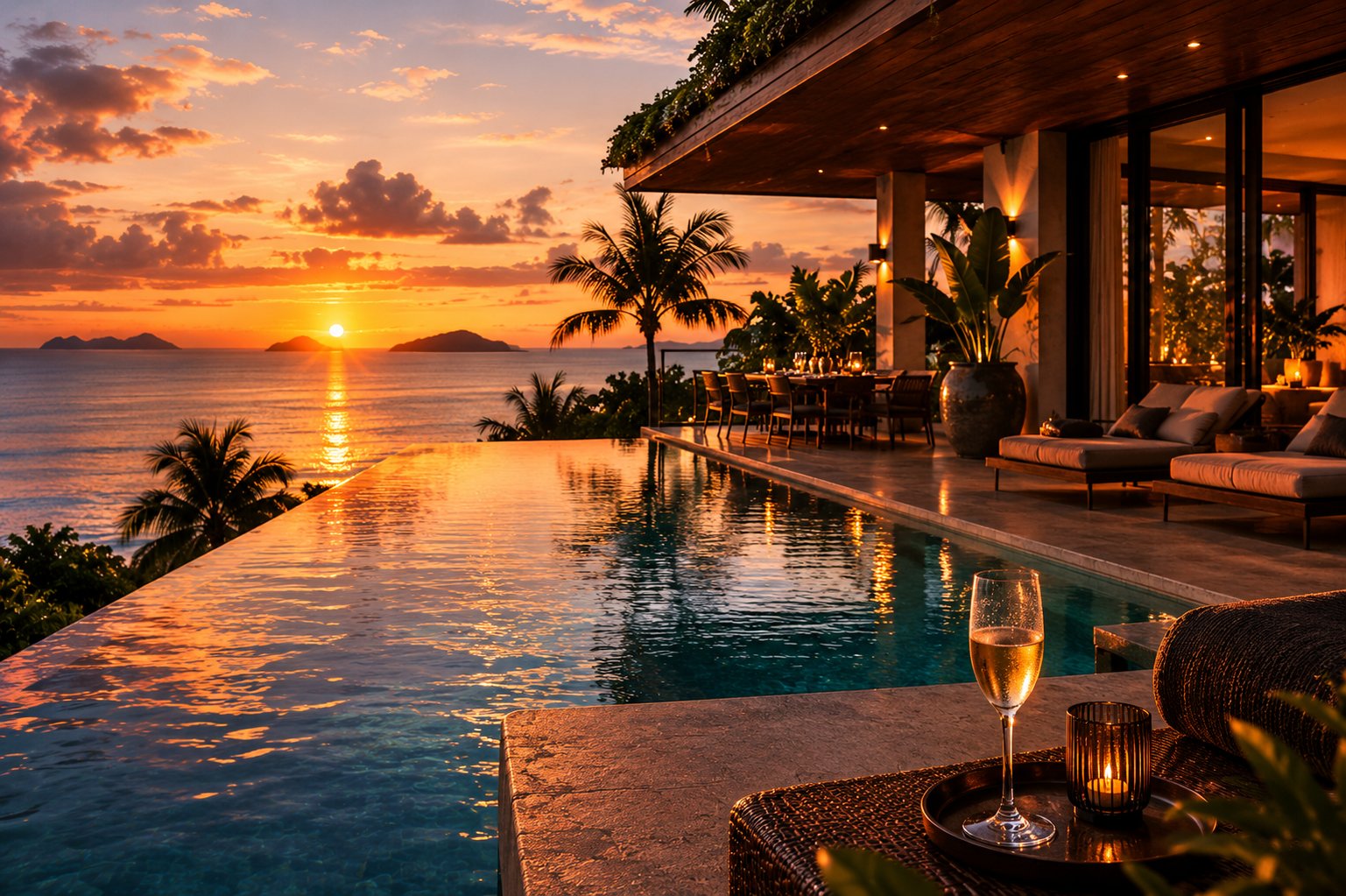 Luxury Villa Pool at Sunset